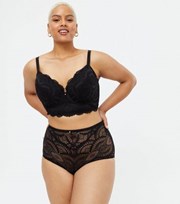 New Look Curves Black Scallop Lace High Waist Briefs